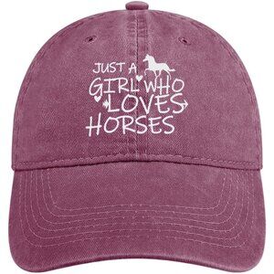 Women's Red Fabric Soft Cotton Just Girl Who Loves Horse Trendy Baseball Cap
